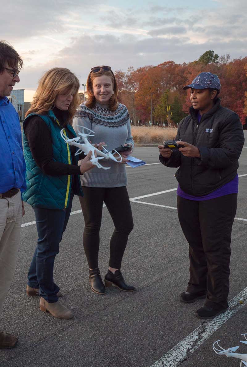 Students working with Drones
